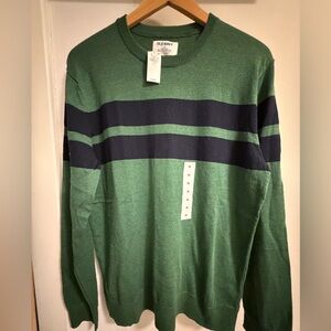 Old Navy Men's Green and Navy Crewneck Sweater NWT